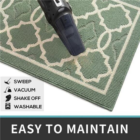 32"x20" Non-Slip Low-Profile Entrance Rug, Machine Washable Doormat Green - Picture 5 of 6